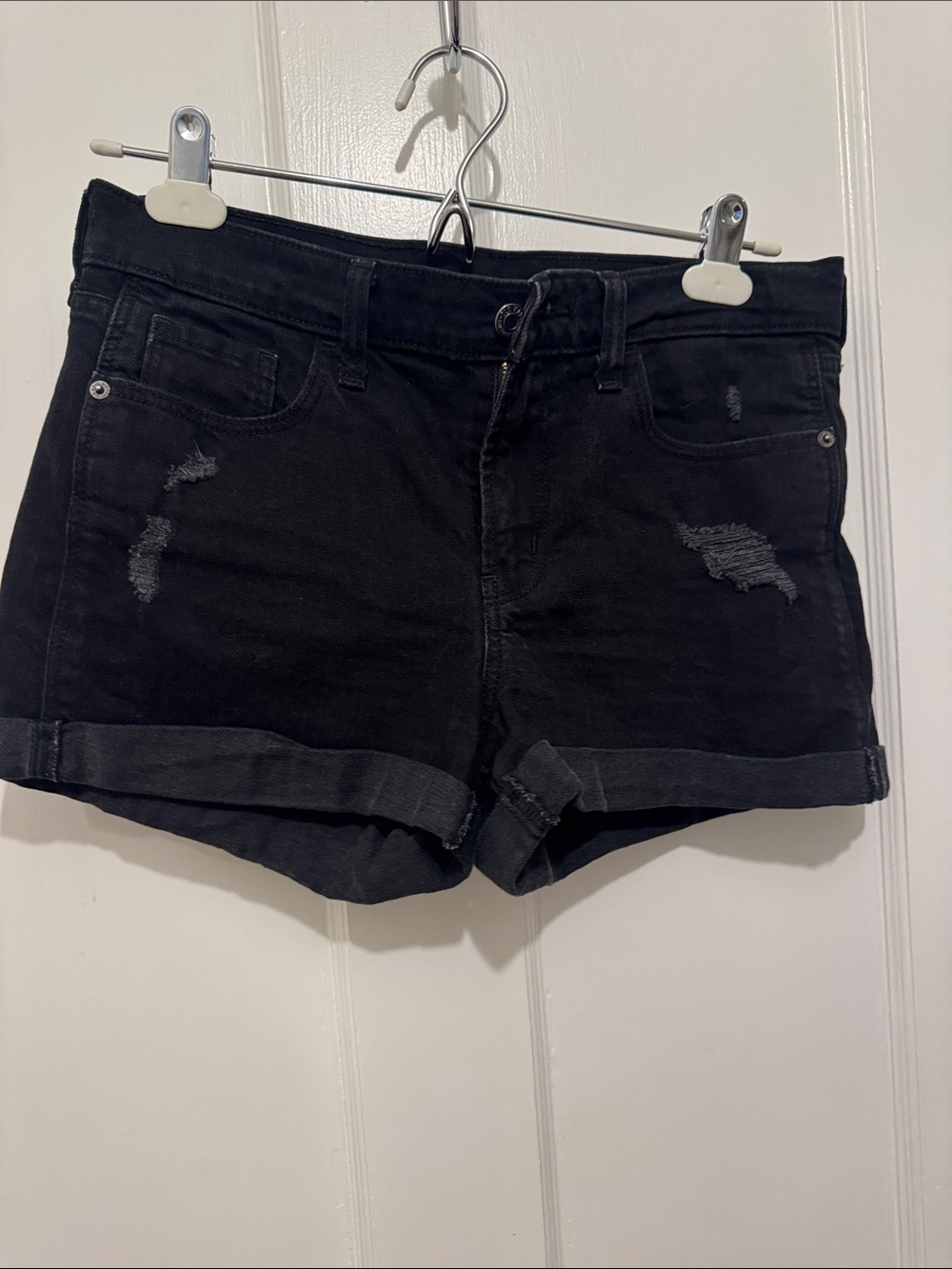Black cuffed distressed Jean shorts
